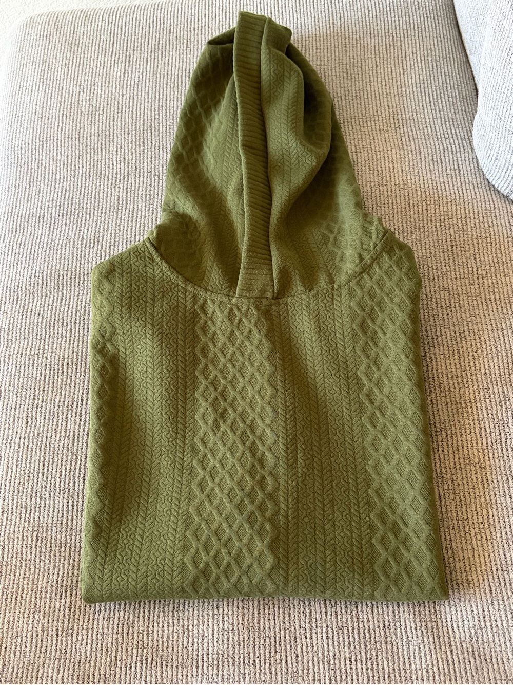Men's Olive Green Hooded Cable-Knit Pullover